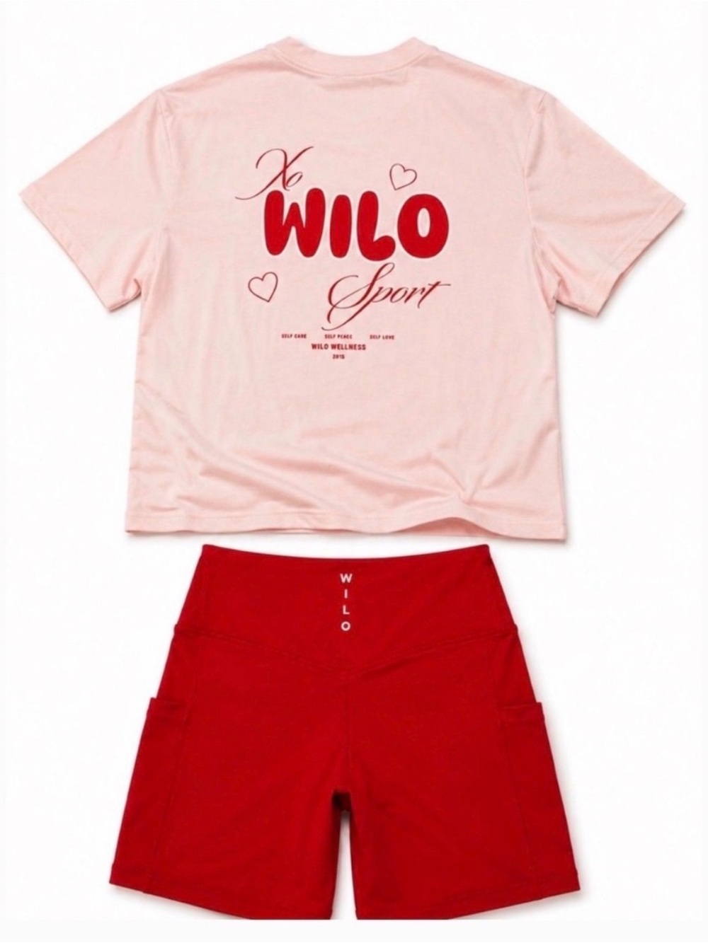 WILO Sport Pink Crop Tee & Red Athletic Shorts Set - Picture 2 of 2